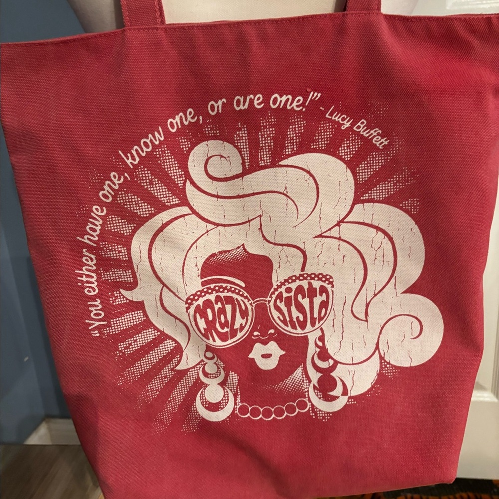 Set/2 Lucy Buffett Tote w/Crazy-Sista Print. Beach tote with Matching Cap LuLu